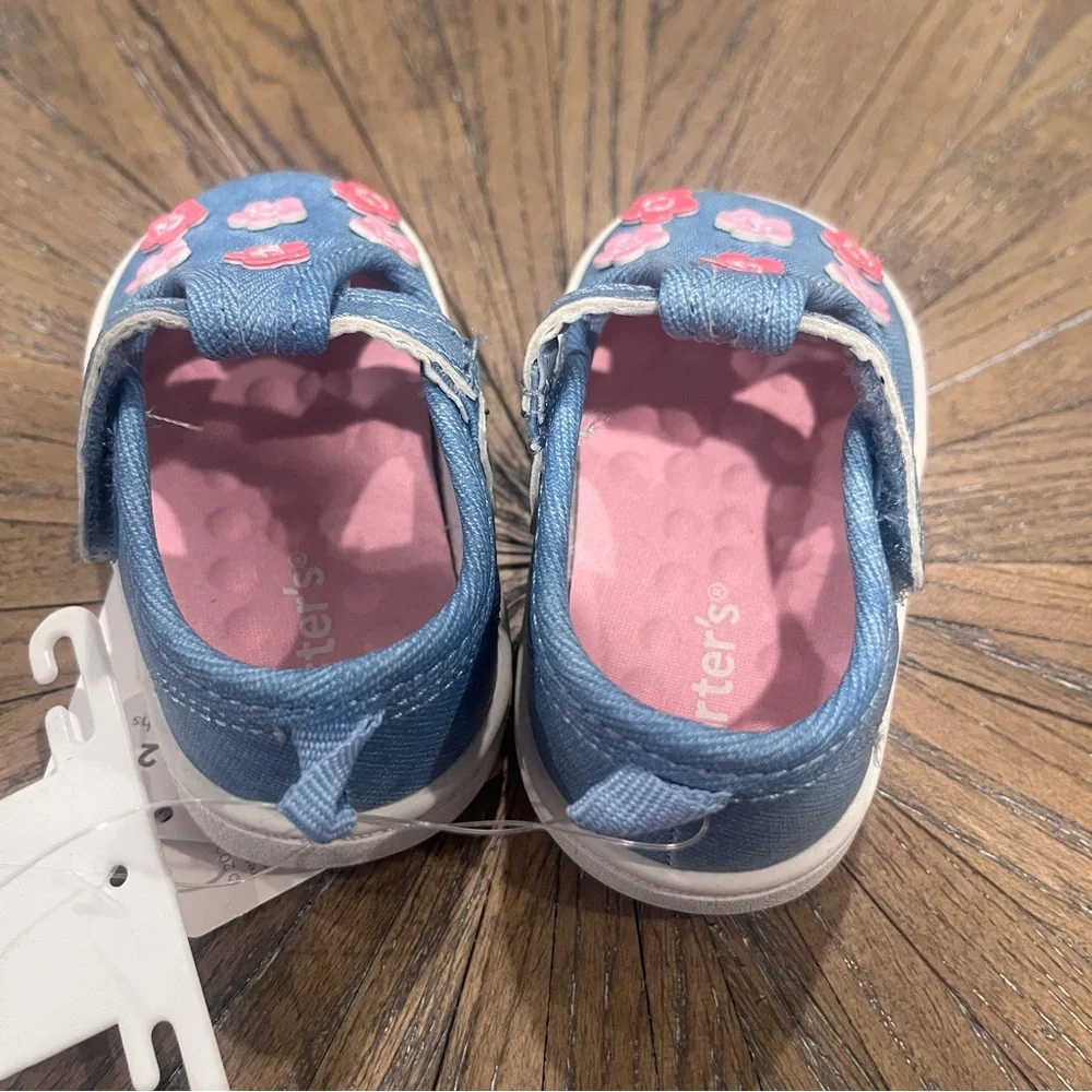 NWT Carter’s Baby Every Step First Walker Floral Denim Sneakers Spring Sz 2 3-6M